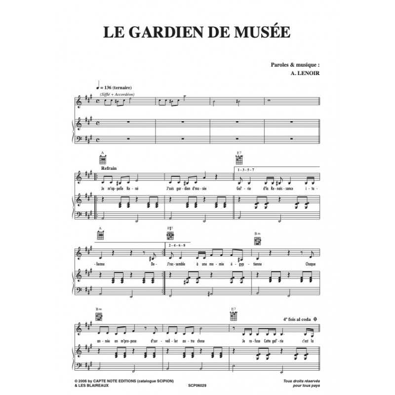Partition LE GARDIEN DE MUSÉE LES BLAIREAUX