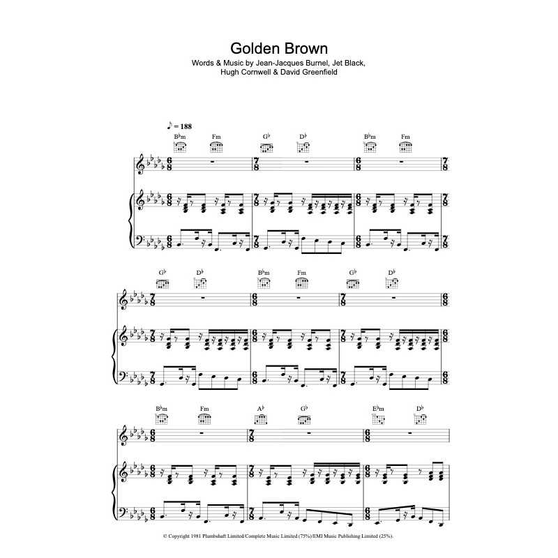Sheet music GOLDEN BROWN The Stranglers