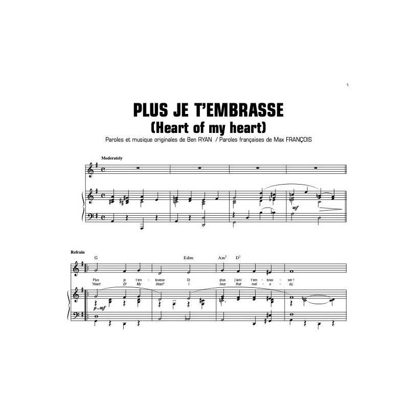 Sheet music PLUS JE T'EMBRASSE (HEART OF MY HEART) Les Sœurs Étienne