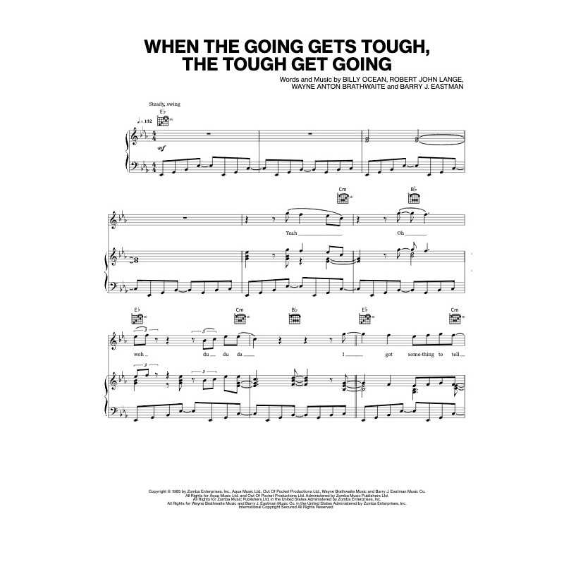 Sheet music WHEN THE GOING GETS TOUGH THE TOUGH GET GOING Billy Ocean
