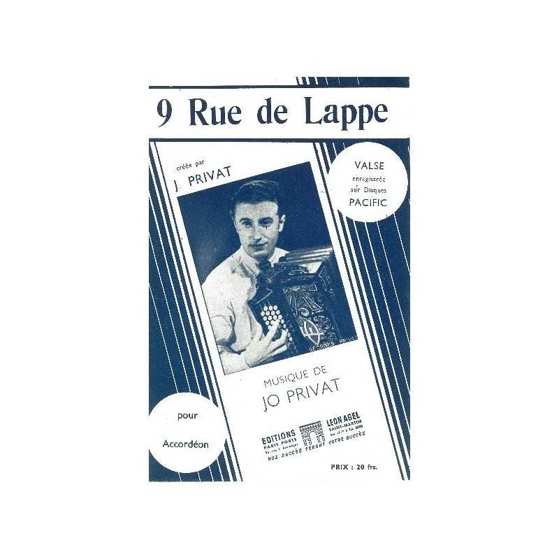 Partition 9 RUE DE LAPPE Jo PRIVAT