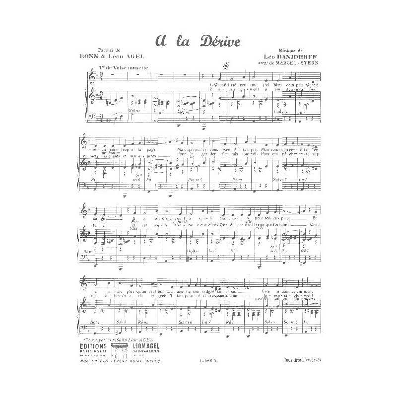 Partition A LA DERIVE FRÉHEL