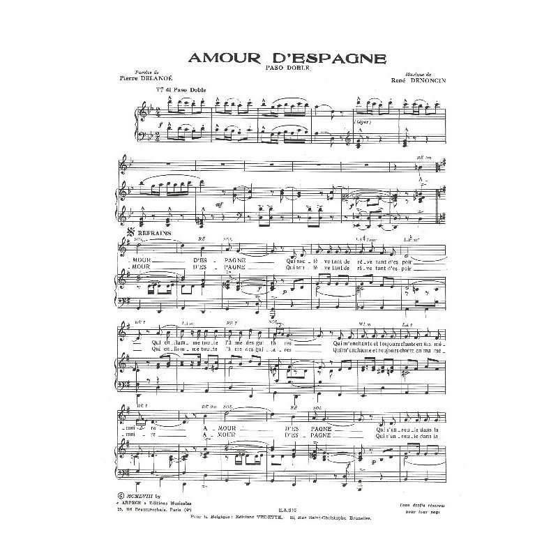 Partition AMOUR D'ESPAGNE Pierre DELANOE
