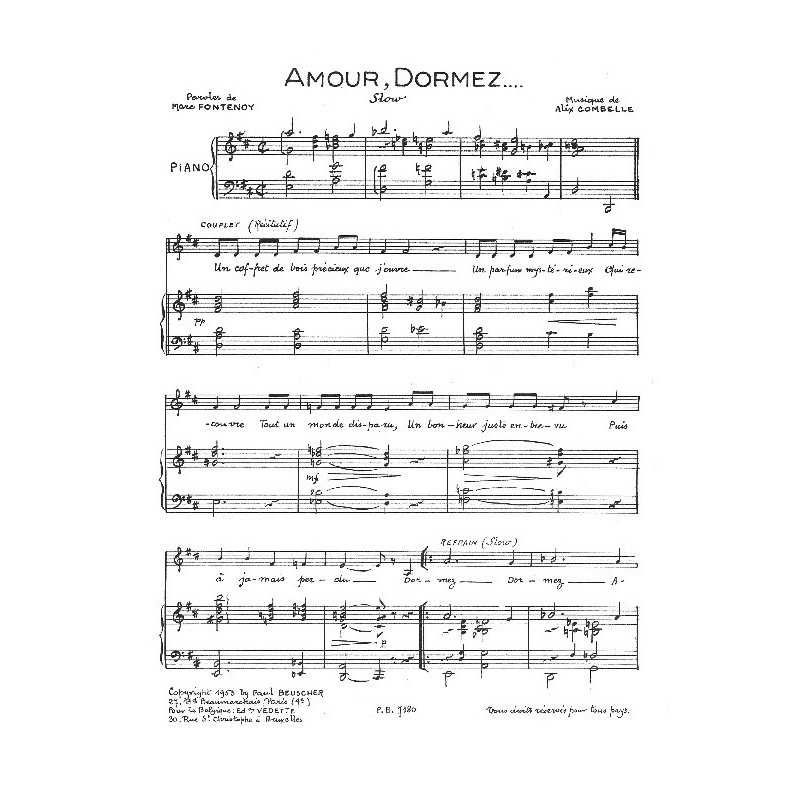 Partition AMOUR DORMEZ Marc FONTENOY