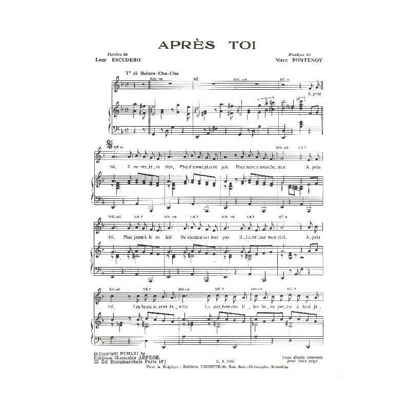 Partition APRES TOI Leny ESCUDERO