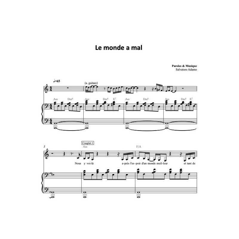 Sheet music LE MONDE A MAL Salvatore ADAMO
