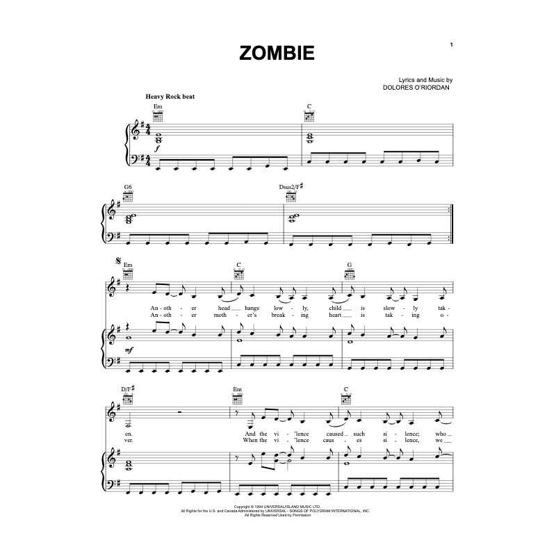Sheet music ZOMBIE The Cranberries