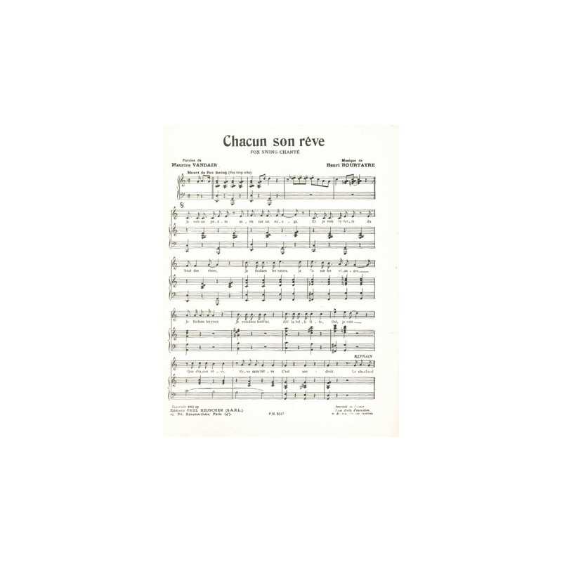 Partition CHACUN SON REVE Charles TRENET