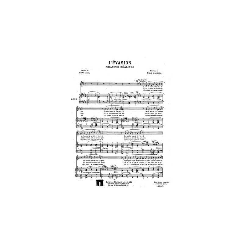 Partition L'EVASION (CHANSON REALISTE) Emile CARRARA
