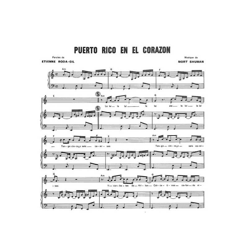 Sheet music PUERTO RICO EN EL CORAZON Mort SHUMAN