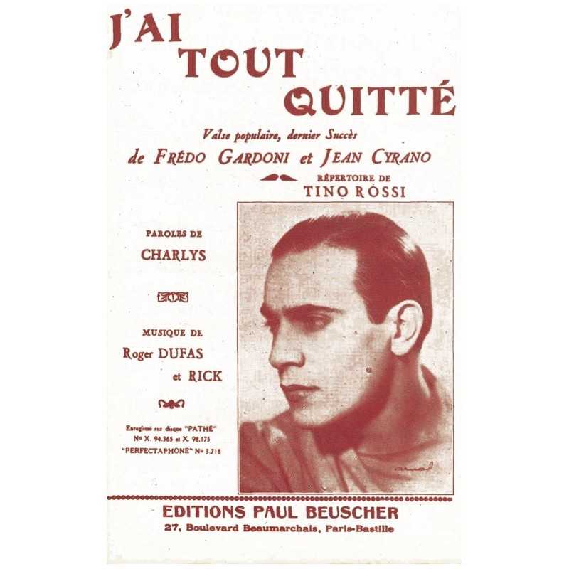 Partition J'AI TOUT QUITTÉ Fredo GARDONI & CYRANO
