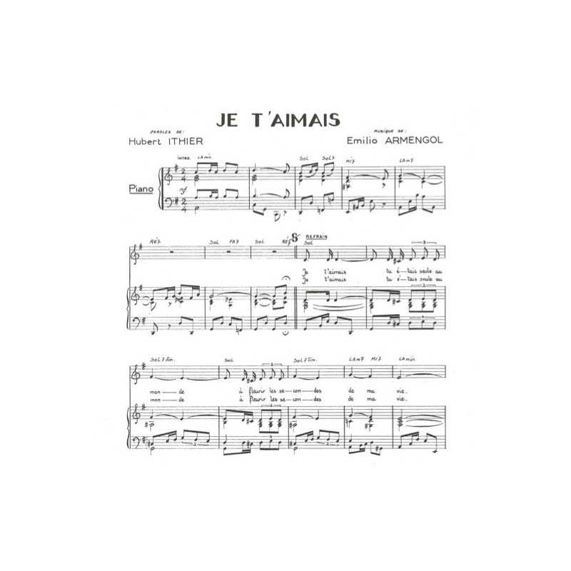 Partition JE T'AIMAIS Jacques CAHAN