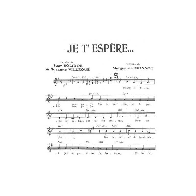 Partition JE T'ESPÈRE Suzy SOLIDOR