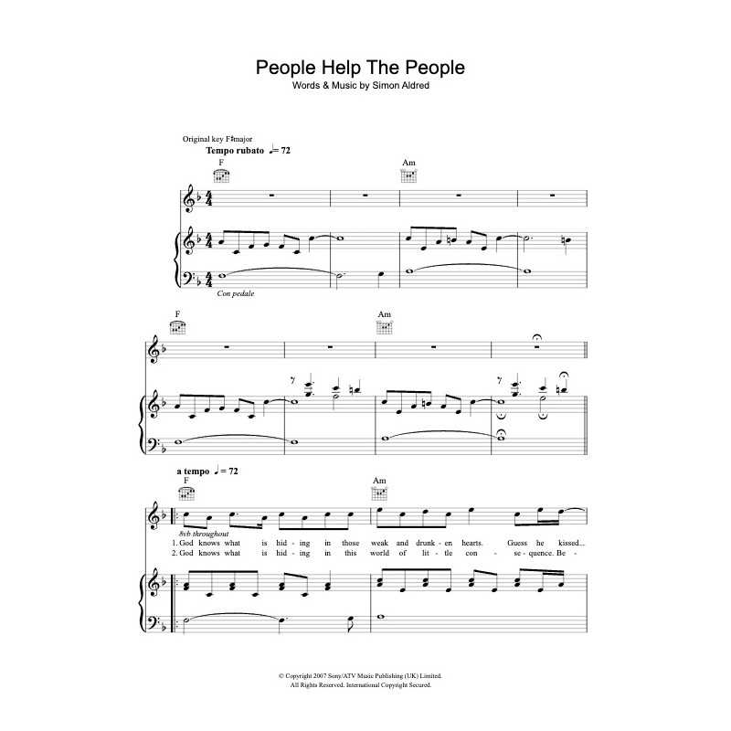 Sheet music PEOPLE HELP THE PEOPLE BIRDY