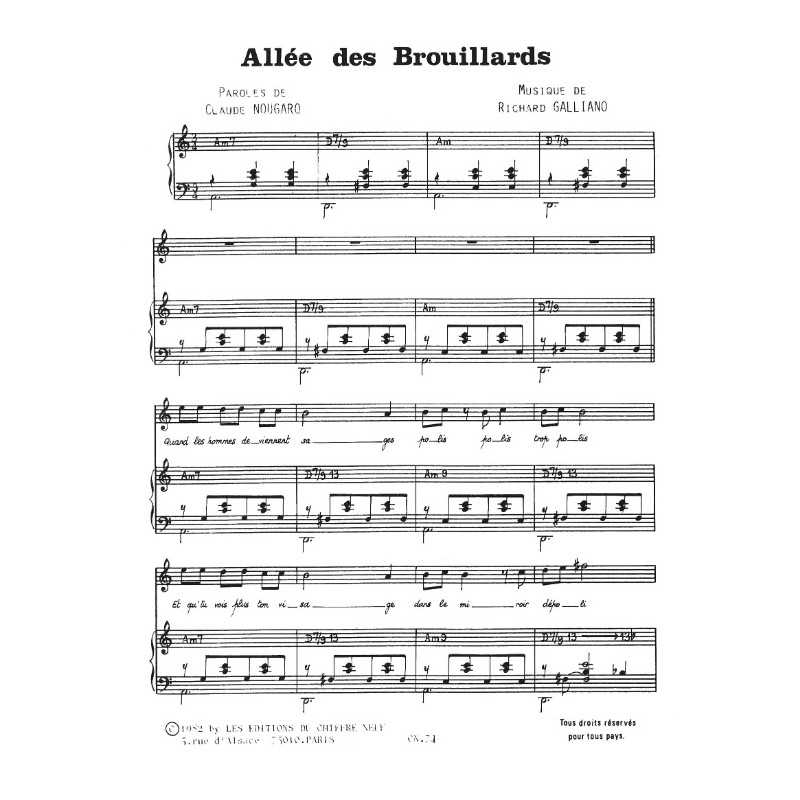 Sheet music ALLÉE DES BROUILLARDS Claude Nougaro
