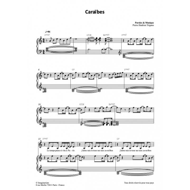 Sheet music CARAÏBES Pierre-Hadrien TRIGANO