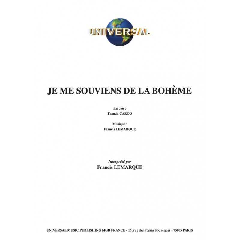 Partition JE ME SOUVIENS DE LA BOHÈME Francis Lemarque PDF