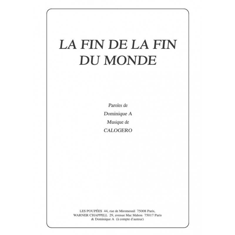 Partition LA FIN DE LA FIN DU MONDE Calogero