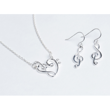 PARURE CŒUR DE CLÉ + BOUCLES D'OREILLES CLÉ DE SOL (ARGENT MASSIF)